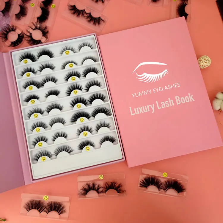 

Hot selling 16 pairs eyelashes book packing private label 27mm mink lashes, Black color