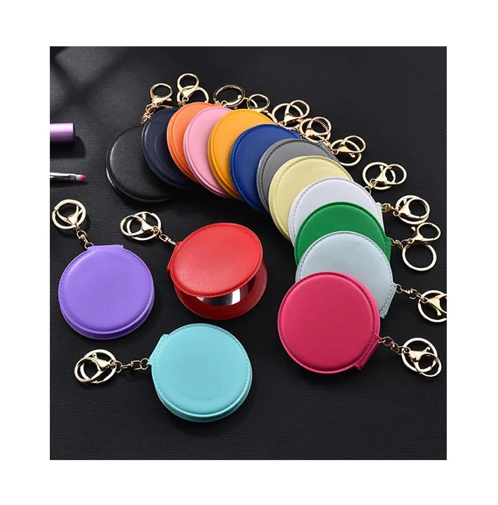 

Fashion makeup mirror PU small round mirror keychain double-sided folding mirror