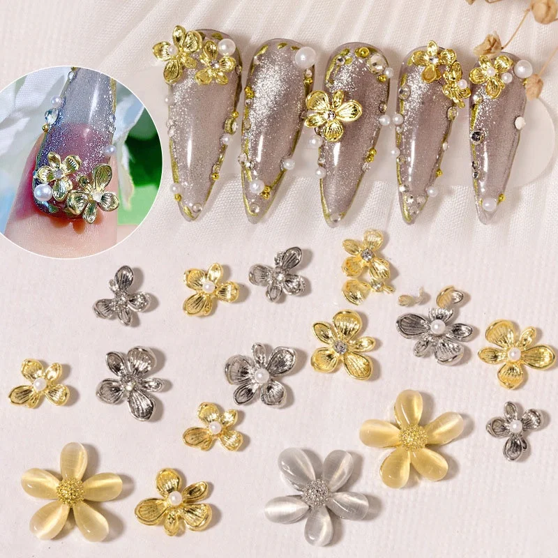 

Paso Sico Japanese Korean Style Clove Flower Silver Gold Alloy Nail Charms for 3D Nail Art Manicure Supplies