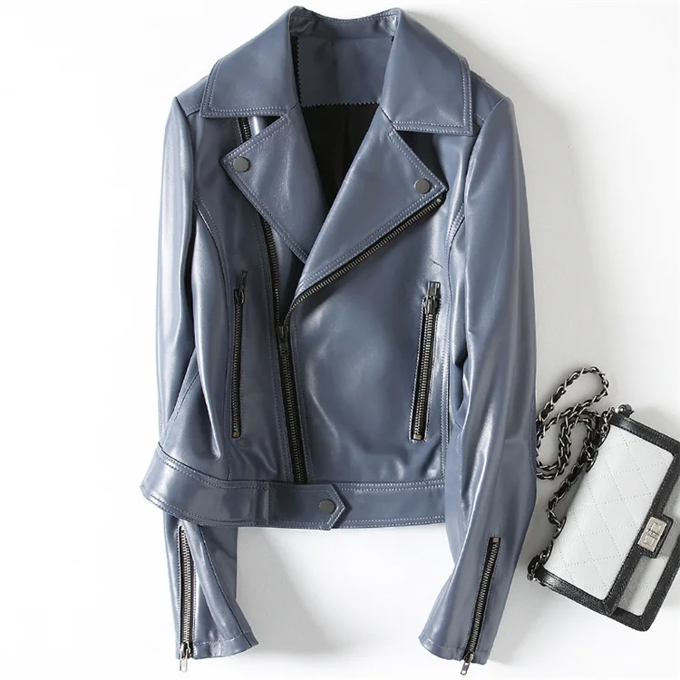

Spring New Style Genuine Leather Women Fashion Slim Fitted Motorbike Jackets