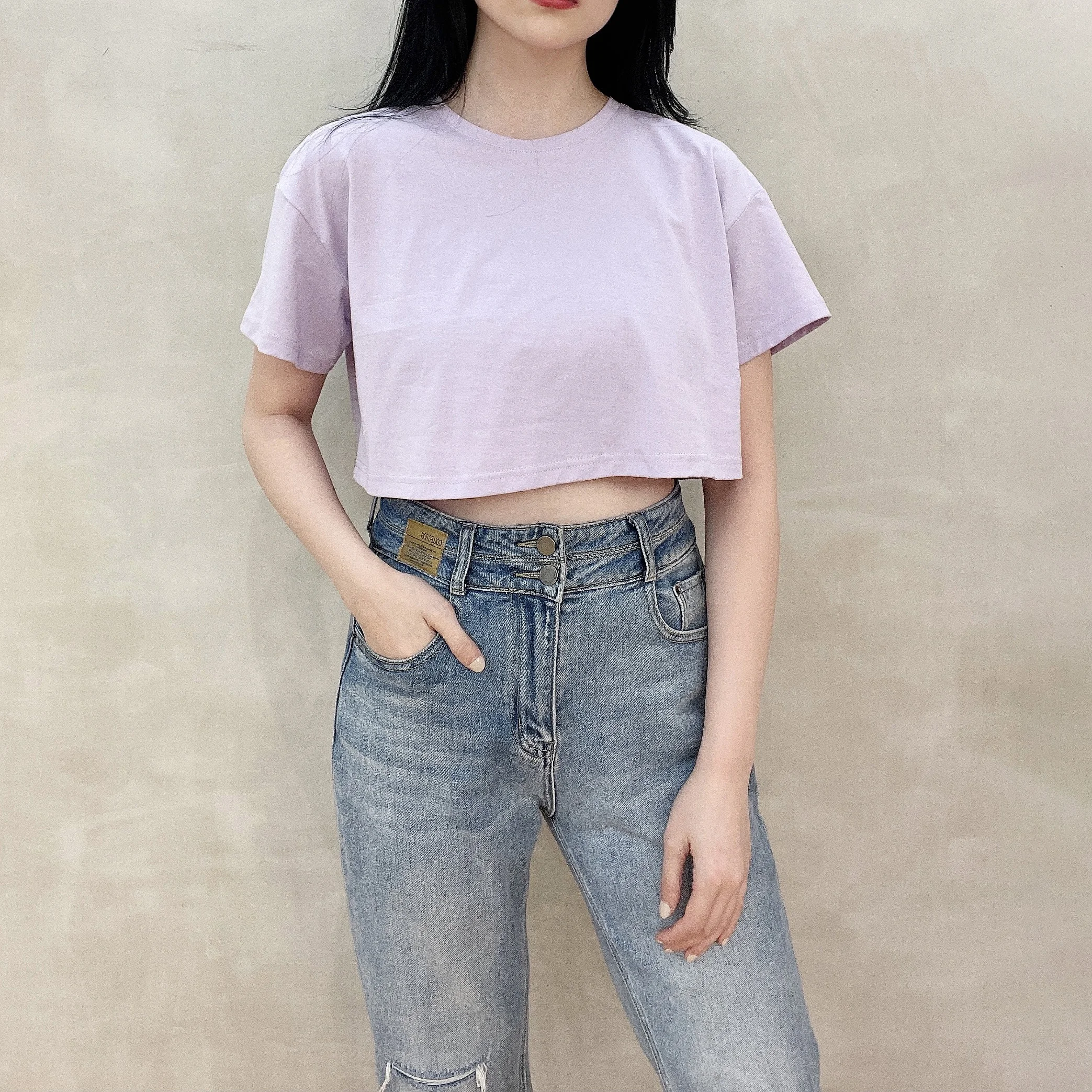 

Custom logo Summer camisas mujer custom logo solid color crop top t shirt women
