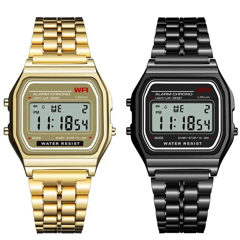 

Trendy steel belt retro digital electronic square simple student watch