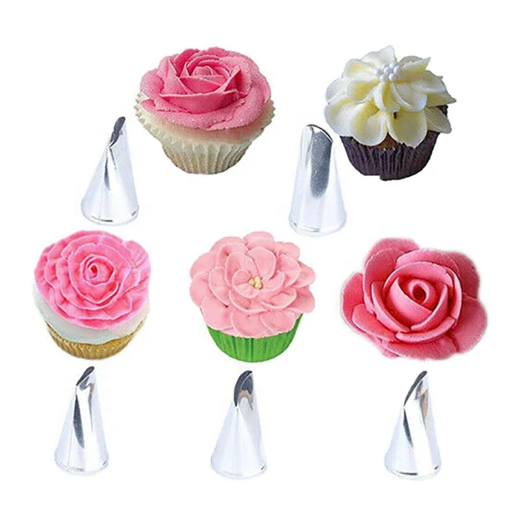 

Wanlihao 5pcs/set Stainless Steel Rose Piping Nozzle Cake Cream Decorating Tips