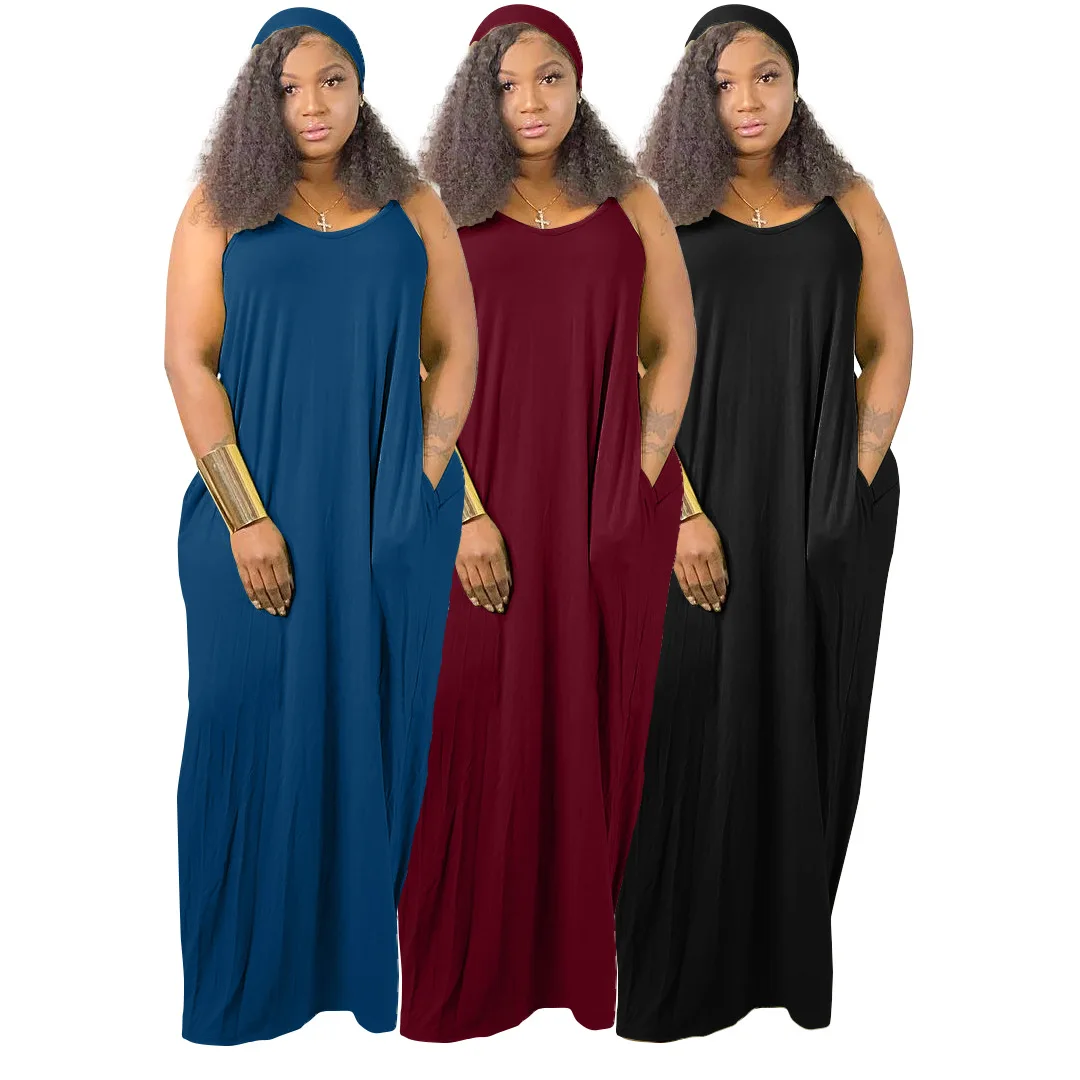 

Wholesale Apparel Design Knit Sleeveless Long Maxi Sexy Fashion Ladies Summer Casual Plus Size Women CLothing Dresses sukienki, Picture shown