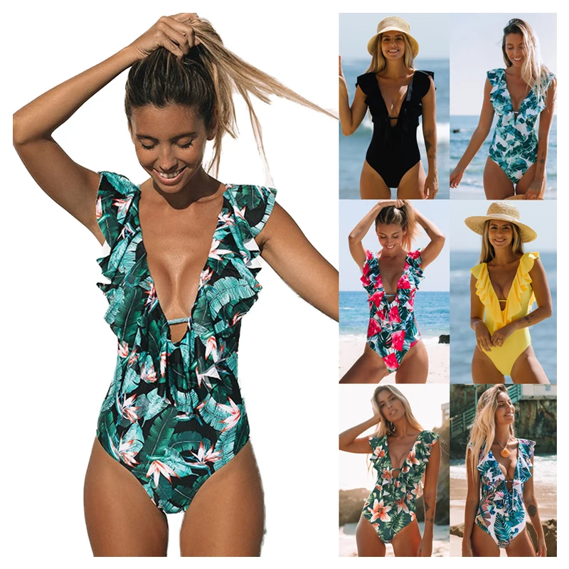 

Monokini Swimwear One Piece Monokini Swimsuit 2021 Sexy Push Up Adjustable Shoulder Women Ruffle Monokini Bathing Suit