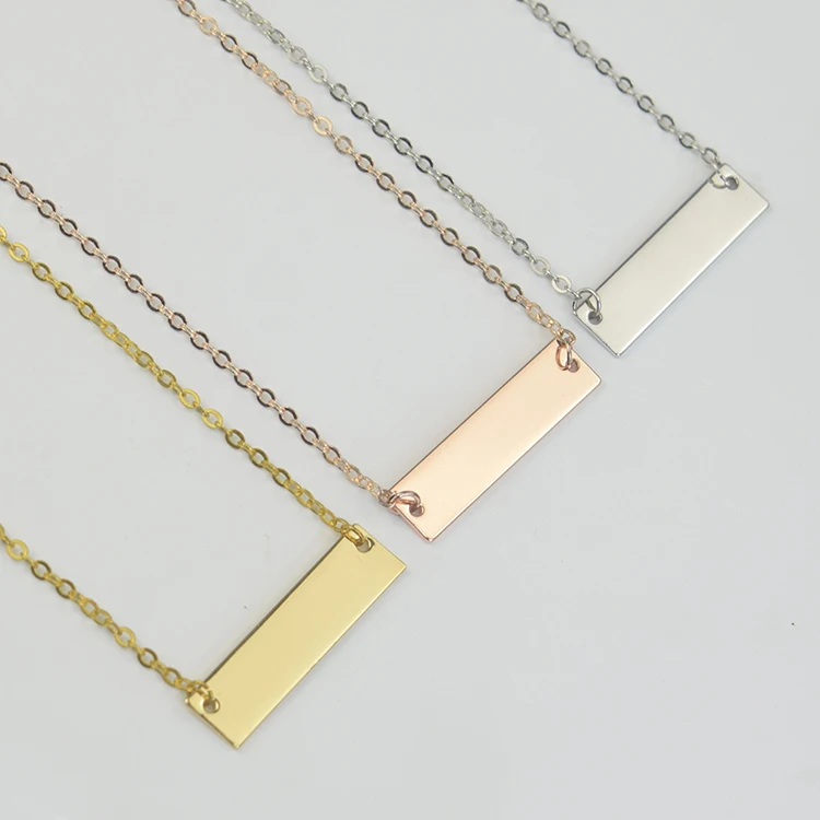 

G2264 Wholesale Colliers Gold Plated Stainless Steel Engraved Name Rectangular Blank Bar Pendant nameplate Jewelry Necklaces