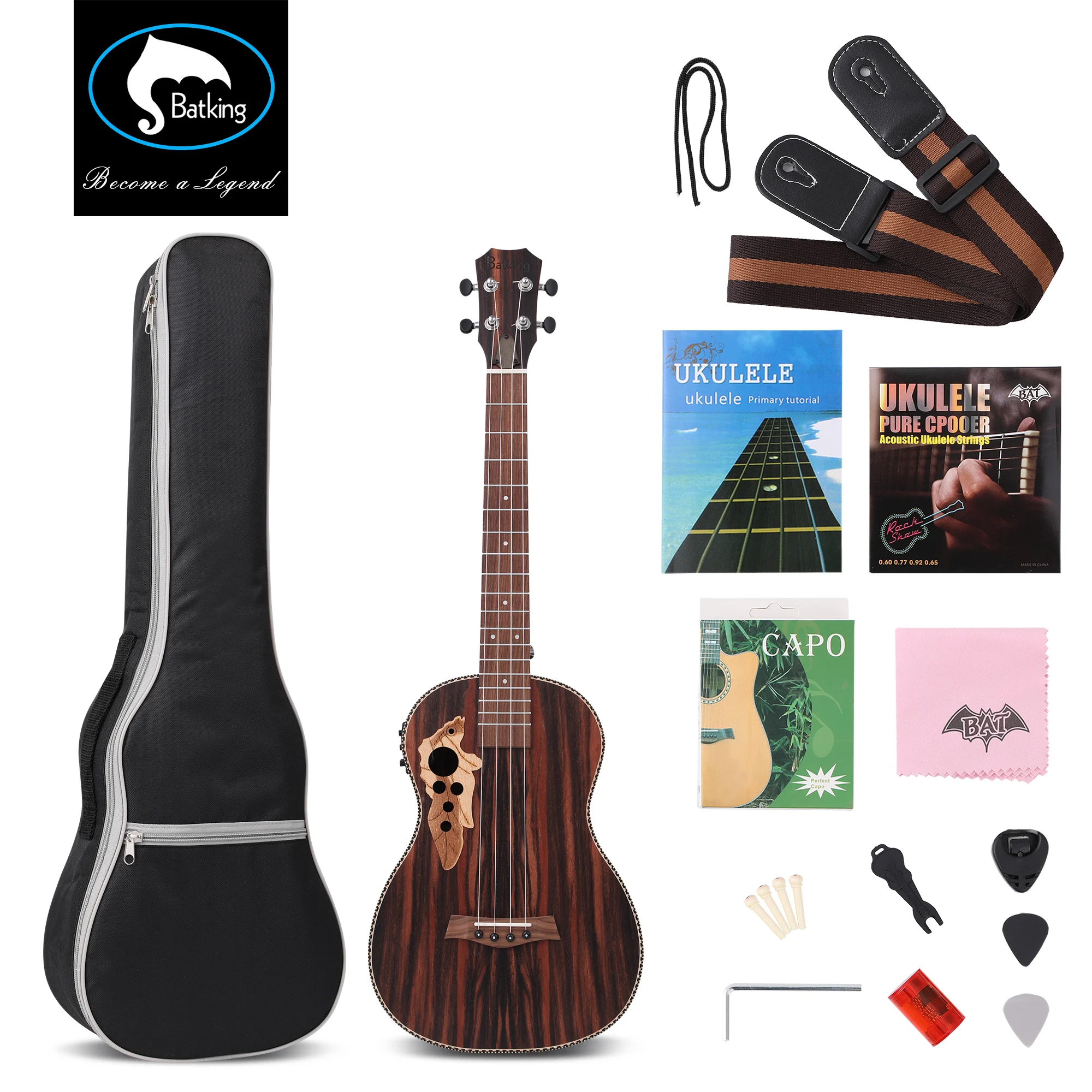 

Hot Sale  All Blackwood Tenor Acoustic Electric Ukulele With Truss Rod & Gigbag and All Accessories, Natrual gloss