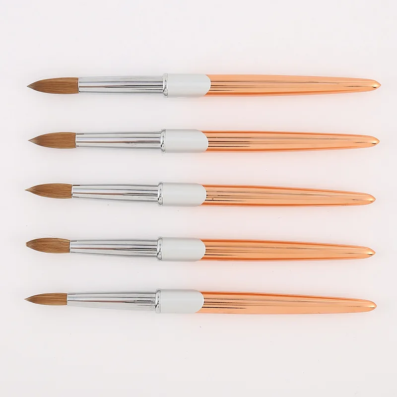 

China Supplier Uv Gel Nail Art Brushes Mink Hair Luxury Gold Metal Handle Kolinsky Nail Brushes 8 10 12 14 16