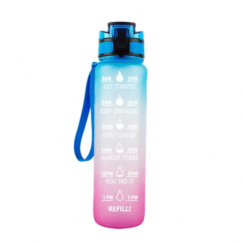 

New color gradient space bottle 1000ml matte bottle bouncing cover outdoor sports kettle 32OZ accompanying cup