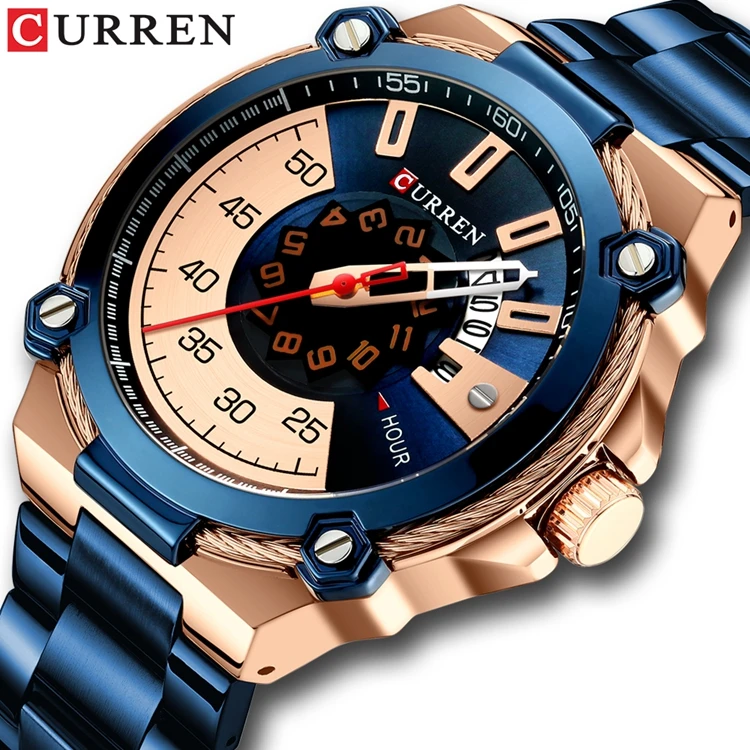 

CURREN 8345 New Quartz Watch Japan Stainless Steel Creative Personalized Men Watch 12 Hours Display