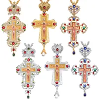 

Orthodox Pectoral Cross Design Jeweled Religious Icon Byzantine Crucifix Necklace Bishop Priest Episcopal Cross Pendant Necklace