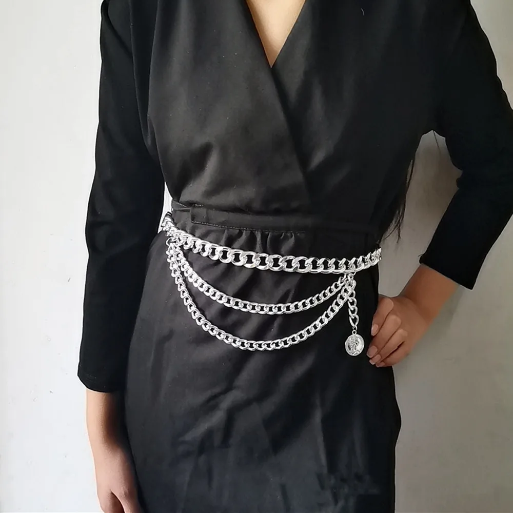 

Cross-Border Jewelry Retro Sexy Trendy Body Chain Female Multi-Layer Queen Pendant Waist Chain Fashion Long Pants Chain, Silver
