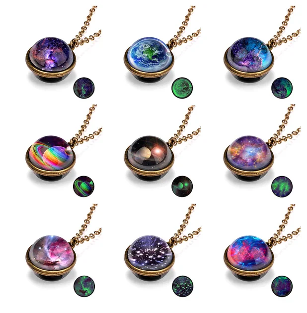 

Universe Planet Glass Luminous Double sided Retro Pendant Necklace Galaxy Nebula Cosmic Art Jewelry, Picture