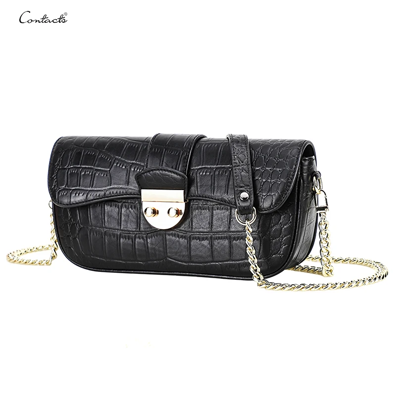 

Dropshipping Full Grain Cowhide Crocodile Pattern Designer Shoulder Bag Chain Strap Leather Crossbody Purse For Women Handbag