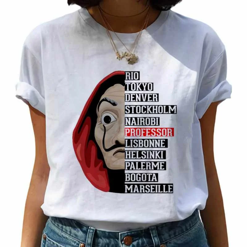 

Mzl's Love Female Money Heist White T-shirts Women La Casa De Papel Hip Hop T-shirts Fashion House Of Paper Tshirt Top Tees