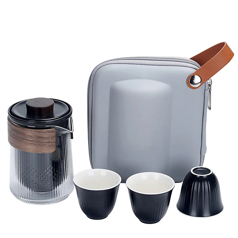 

Portable Teaware Chinese Glass Travel Tea for One Set With Carring Bag Heat-resistant Glass Pitcher Tea Cup Glass Set Ceramic, White,black