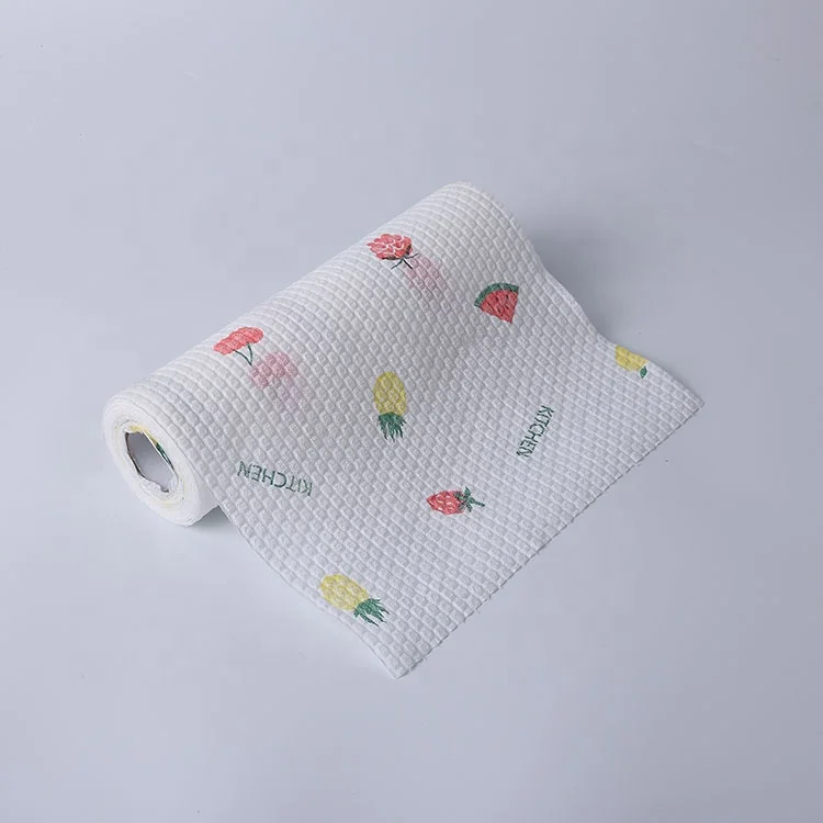 

High quality low price spunlace nonwoven paper kitchen roll towel disposable rags roll, Printed