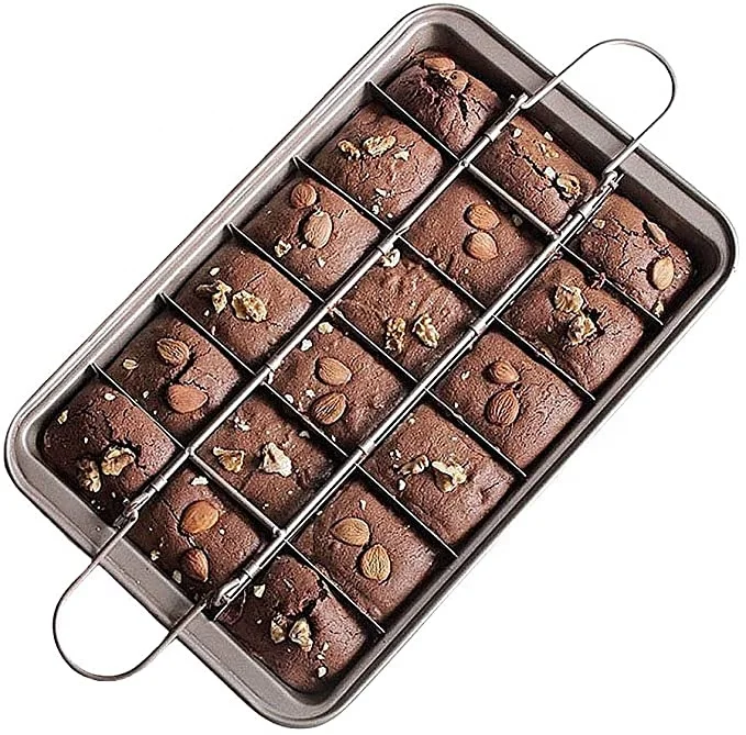 

Non Stick 18 Cavity Carbon Steel Cake Mold Lattice Chocolate Bread Brownie Baking Pan With Divider, As photo