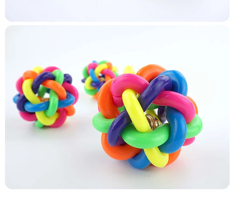 

Pet Rubber Molars Round Shape Toy Ball Colorful Knitting Bone Knot Pet Bells Ball Yoys
