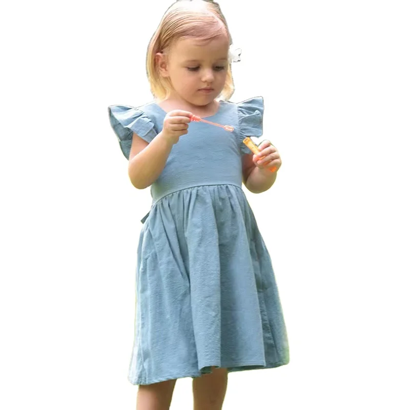 

Plain Cotton Linen skirt autumn baby girls kids pretty dress shor-sleeve O-neck fashion little girls frock for 2 years baby, Pink/blue/yellow/white