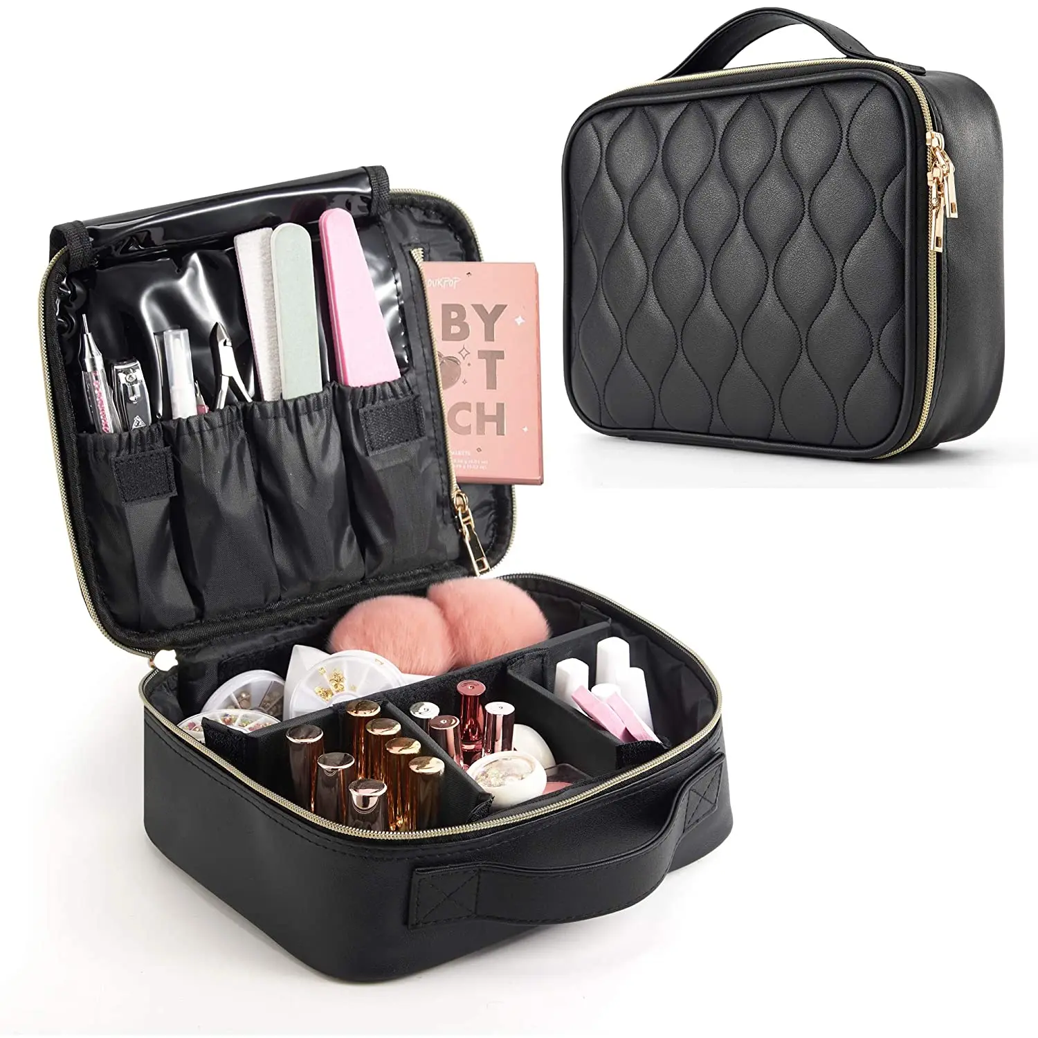 

Professional PU Leather Brush Train Case Bags Travel Beauty Cosmetic Organizer Makeup Case with Dividers, Customized