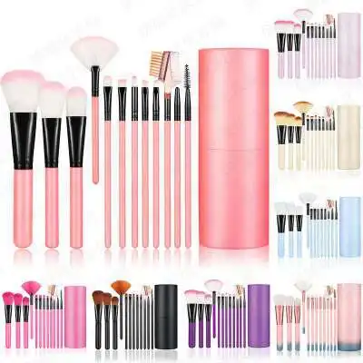 

YBLS 12pcs pink makeup brushes set professional de maquiagem women foundation eyebrow brush with cylinder, Multi colors
