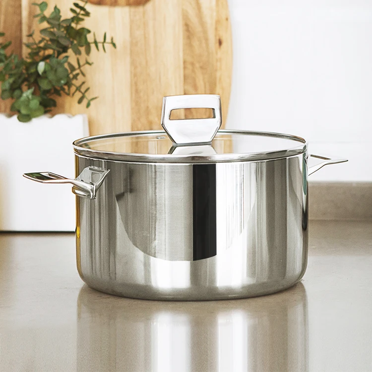 
24cm cooking pot 7QT stainless steel triply casserole with tempered glass lid 