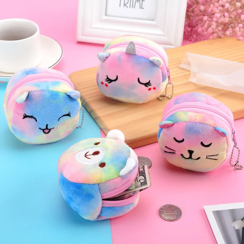 

MSYO Fashion Accessories 3D Cartoon Animal Cat Unicorn Bear Coin Bag Cute Color Tie Dye Plush Toy Coin Storage Kids Coin Bag