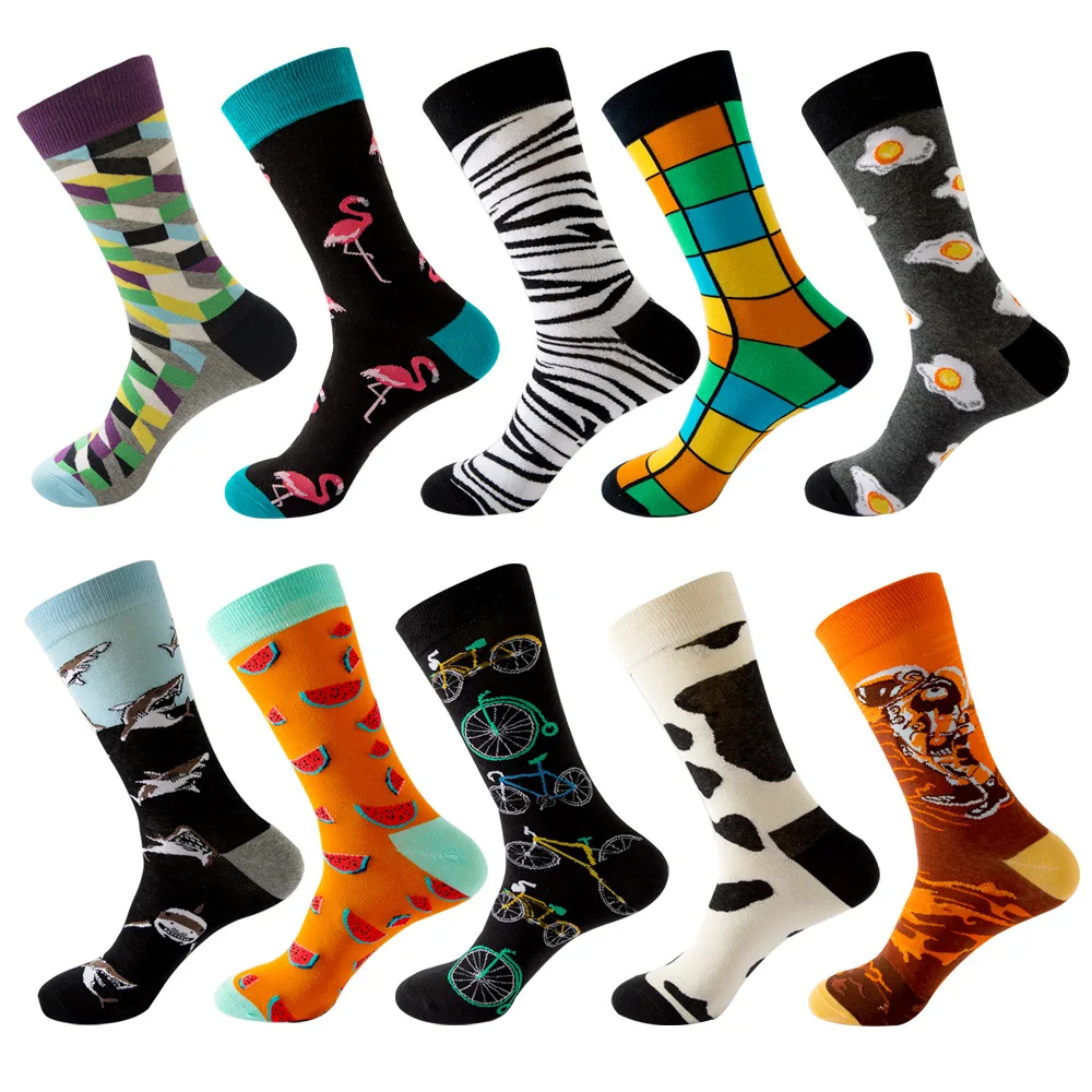 

Autumn 2021 new cotton men's socks geometric grid stripe tile personality female stockings couple in the tube socks