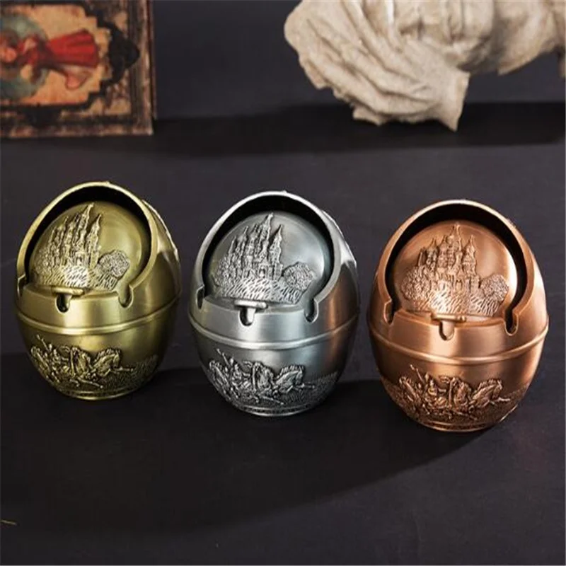 

Metal Retro Round Pattern Printed Ashtray, Burgundy/sliver/bronze