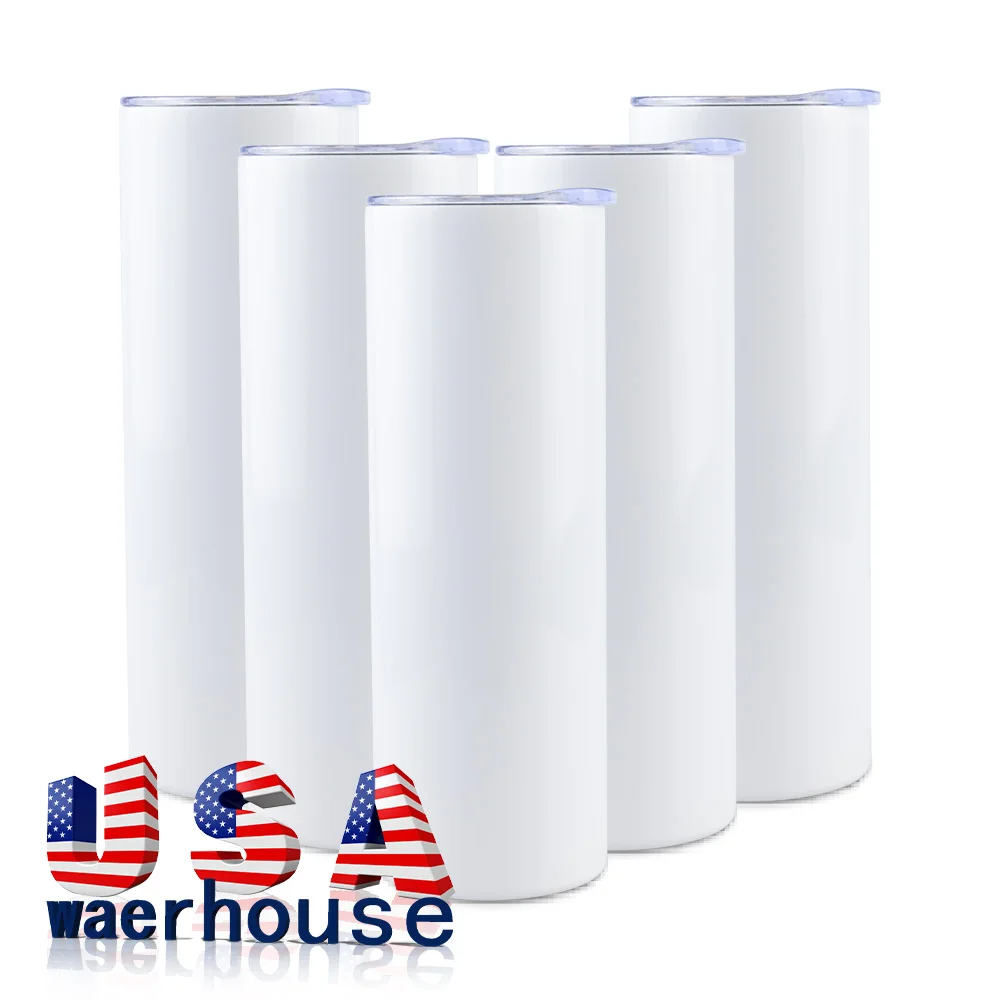

USA warehouse 20 oz vacuum insulated tumbler cups stainless steel sublimation blanks straight skinny tumbler with straw