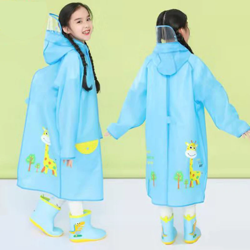 

Reusable Kids Waterproof Cartoon Rainwear Cute EVA Children's Raincoat With Double Brim And Hood, Pink,yellow,blue,green
