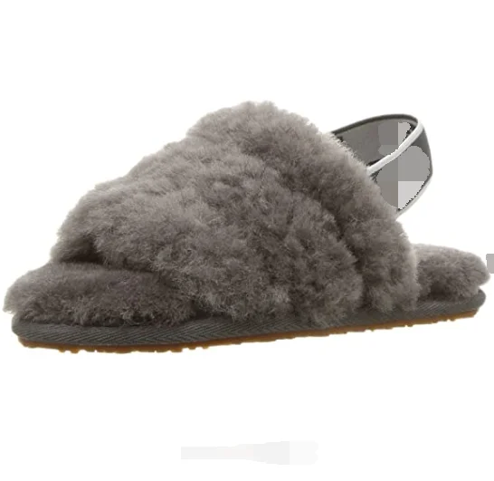 

2021 wholesale sheepskin real wool baby shoes Kids' K Fluff Yeah Slide Flat Sandal