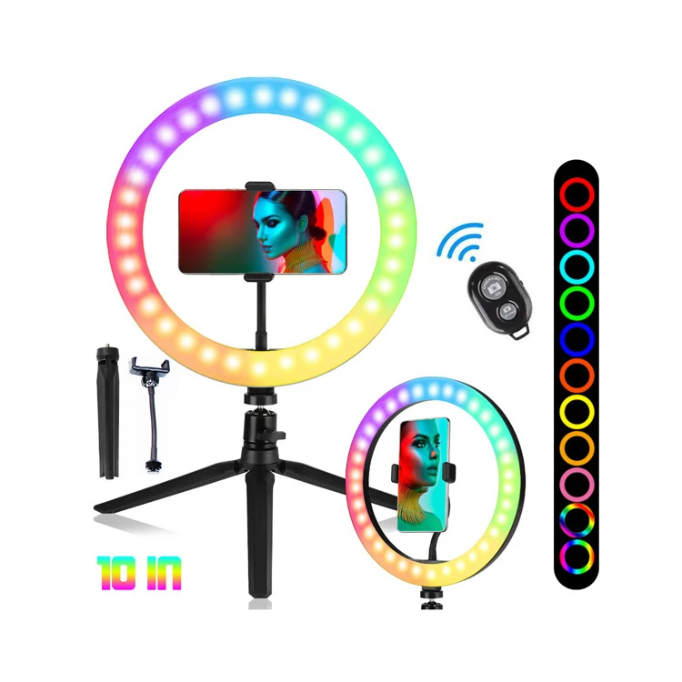 

Selfie Colourful 10 inch 26 cm Table for Tiktok Led Ring Light With Tripod Stand Controller Live Stream Video