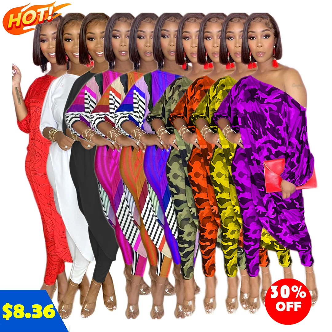 

2021 casual loose fashion sexy plus size two piece outfit women clothing two piece pants set fall clothing for women, As picture