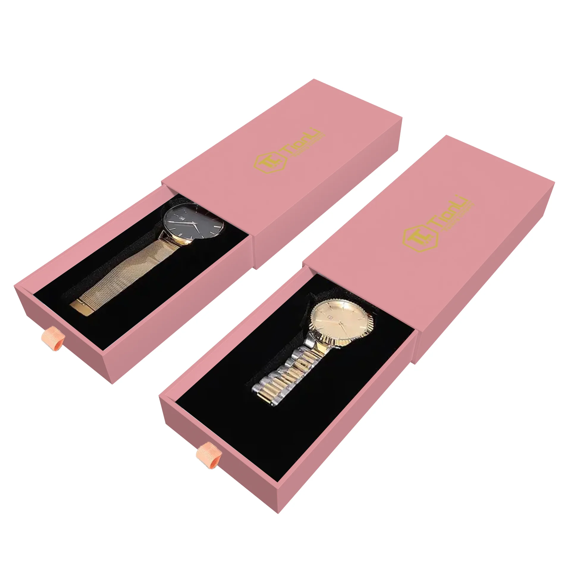 

Wholesale drawer boxes for watches Men's and women's high-grade watch packaging box Pink Drawer box with lining