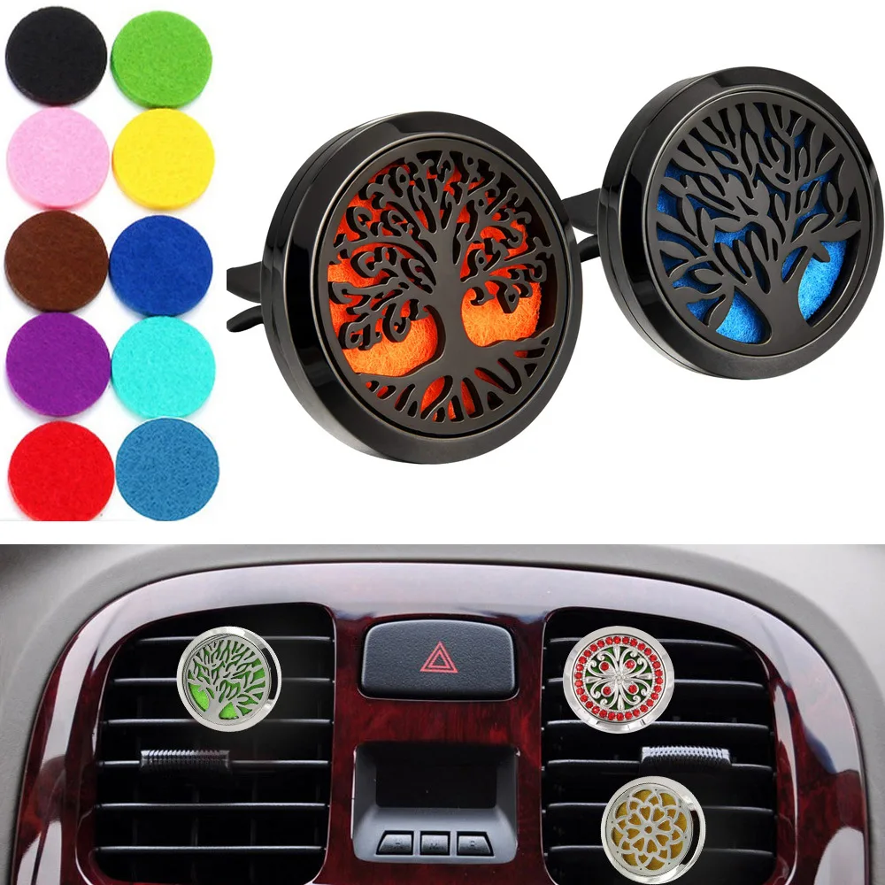 

Custom OEM Logo Factory 30mm Stainless Steel Car Diffuser Locket Vent Clip oil Air Freshener with 10 Colorful Refill Pads