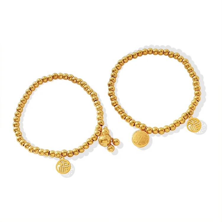 

Women's Stainless Steel 18K Gold Plated Jewelry Chinese Style Bead Bracelet