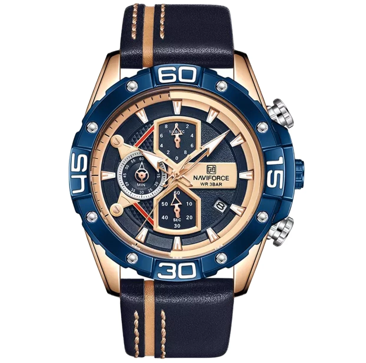 

NAVIFORCE 8018 Fashion Men's Quartz Watch Automatic Date Luminous Hands 30m Waterproof Multi-dial Leather Strap MenWrist Watches