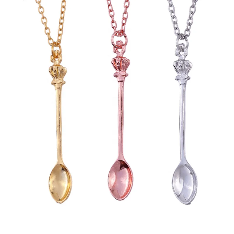 

Vintage Silver Ball Chain Alloy Charm Spoon Necklace, As pictures