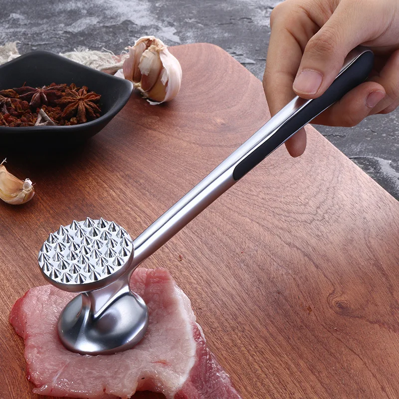 

Meat Tenderizer Hammer With Comfort Grip Handle/pounding Beef Steak Chicken Pork Double-sided, Silver