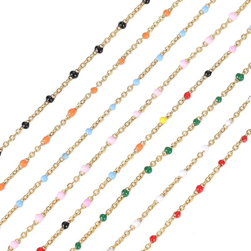 

Colorful enamel beads gold plated stainless steel chain necklace bracelet accessories DIY jewelry making findings
