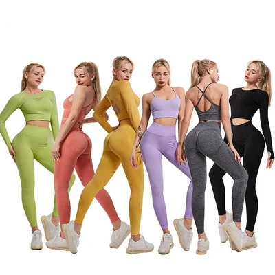 

women high quality back hollow long sleeve fitness sport wear seamless leggings gym workout wear yoga set, 6 colors