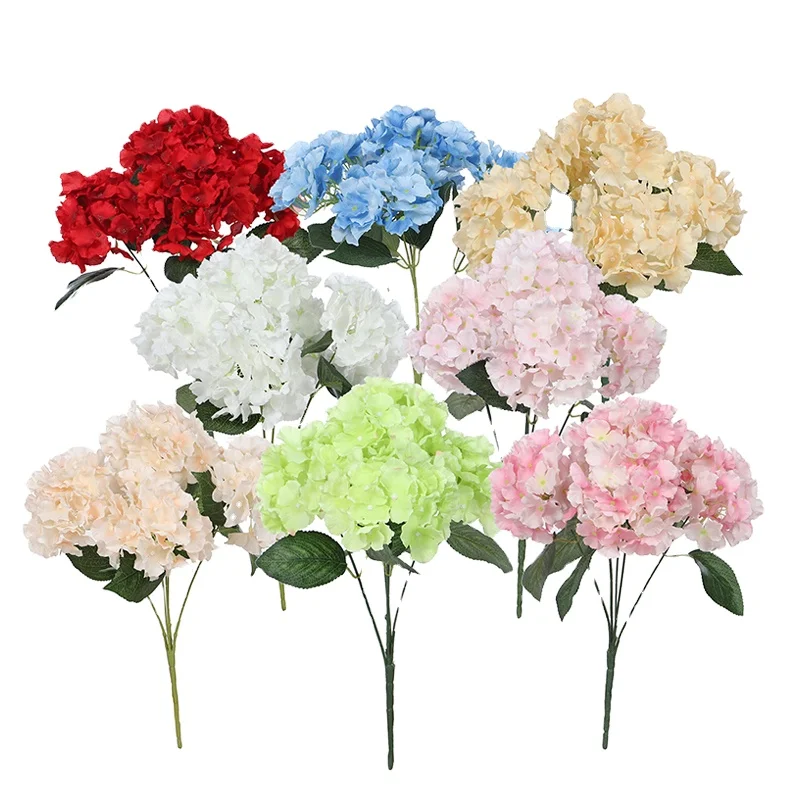 

Hot Sales 3 Petals 5 heads Spring Color Hydrangea Cheap Bouquets of Artificial Flowers For Home Decor