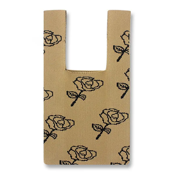 

New Design Jacquard Knitted Rose Pattern Wool Shoulder Bag Creative Cool Armpit Tote Lady Travel Ecofriendly Shopping Bag