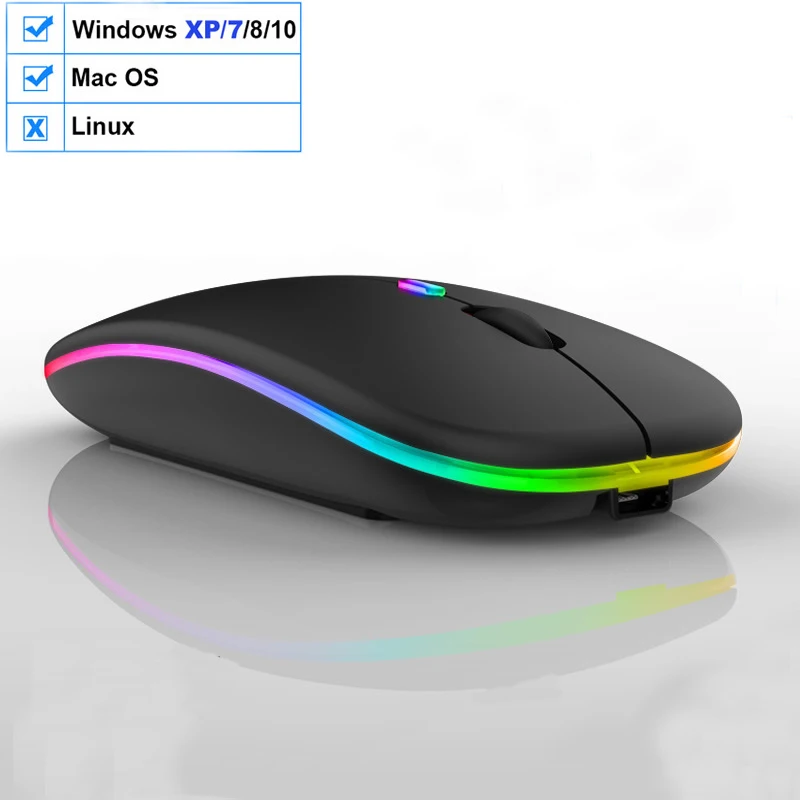 

Ultra-thin Backlight BT 5.0 Mouse for For iPad Computer PC RGB Colorful Lights Rechargeable Silent Mute Wireless Mouse