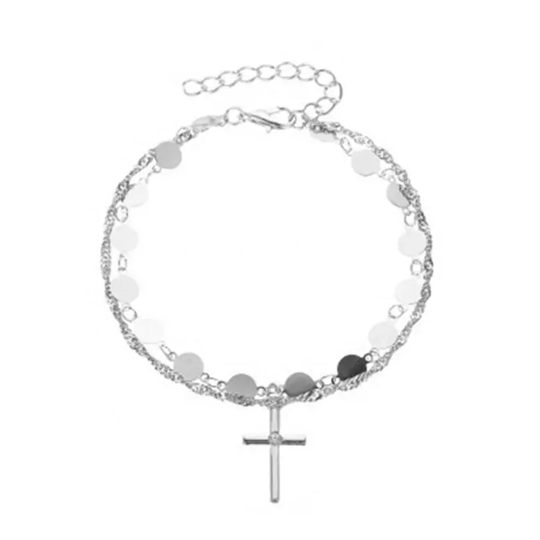 

Fashion Round Double Layer Bracelet Simple Cross Women's Bracelet, Picture