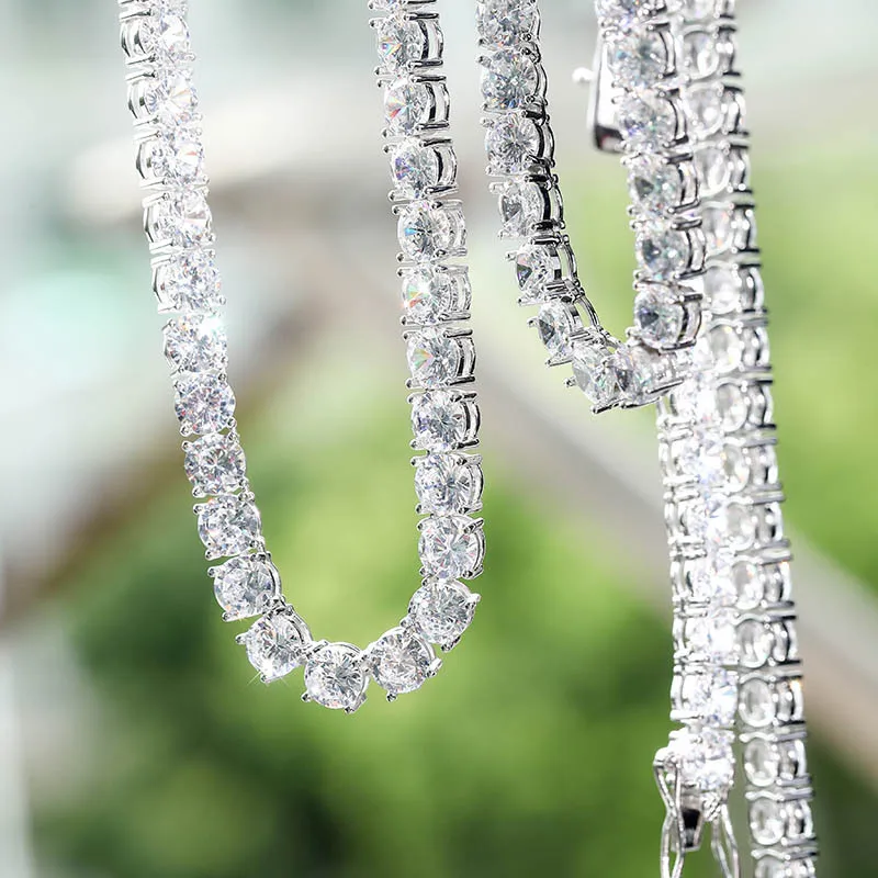 

Drop Shipping Diamond Choker Necklace Bling Charm Hip Hop Jewelry 6MM Tennis Chain 925 Sterling Silver