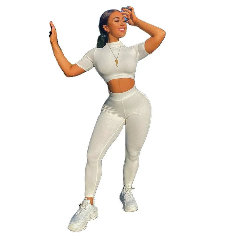 

Free Sample S0C4216A 2021 New Solid Color Short T Shirt Hip Up Yoga Pants Two Piece Sports Gym Legging Fitness Set Women's Wear