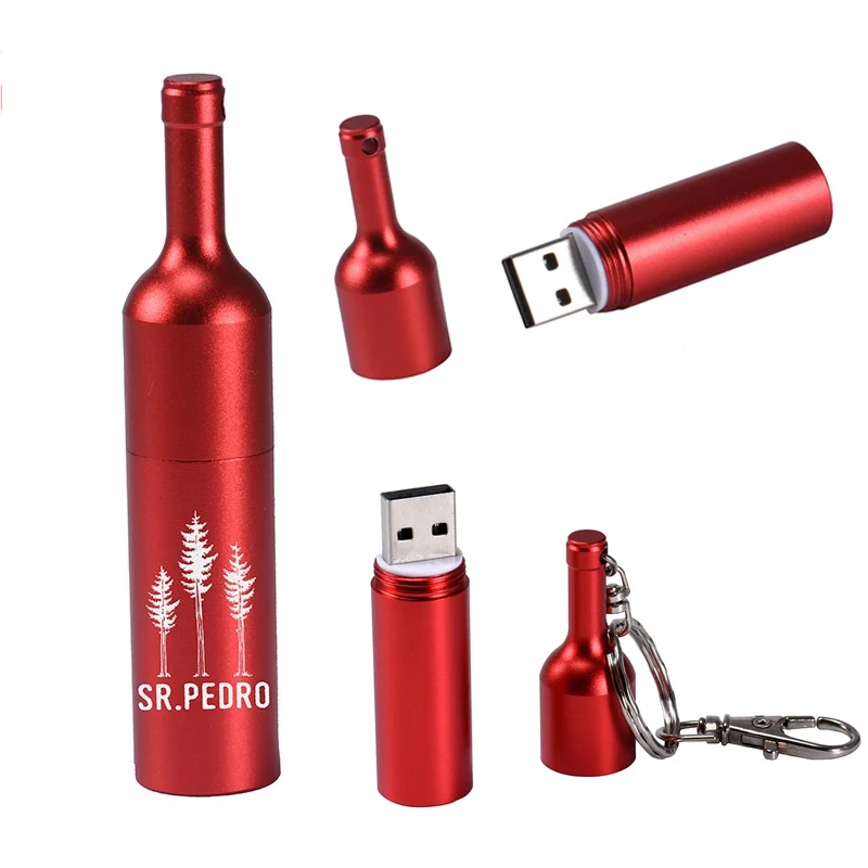 customized unique Creative metal Wine Bottle USB Flash memory stick pen Drive for advertising promotion marketing gifts